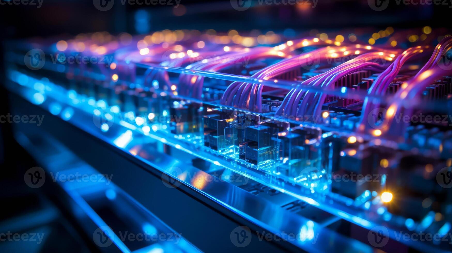 AI generated Close-up of a network server with blinking lights, illustrating high-speed internet infrastructure photo