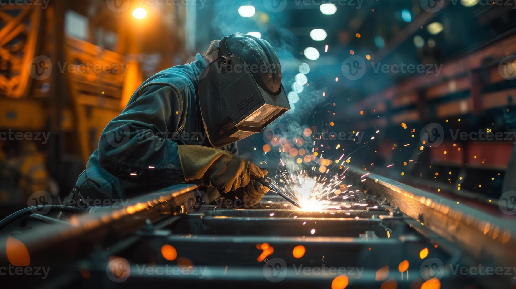 AI generated Metal fabricator welding a custom steel structure photo