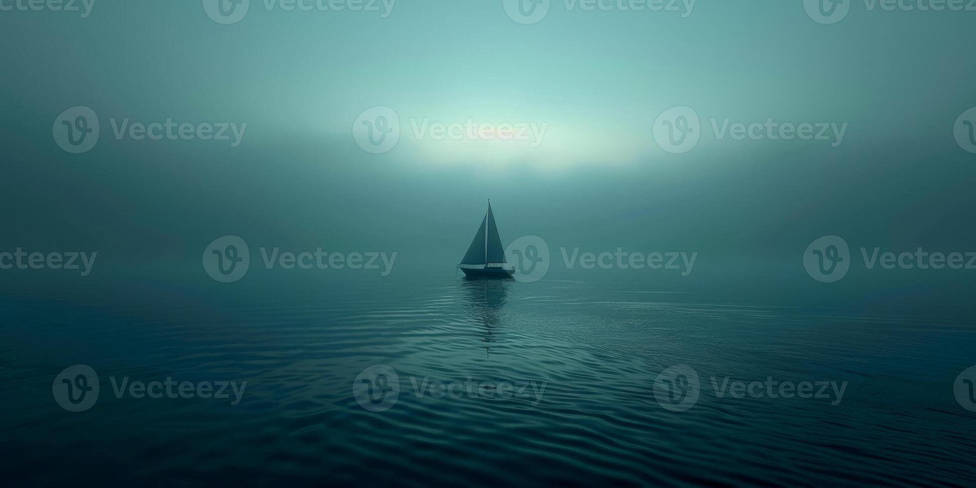 AI generated Minimalist depiction of a boat silhouette on a vast ocean photo