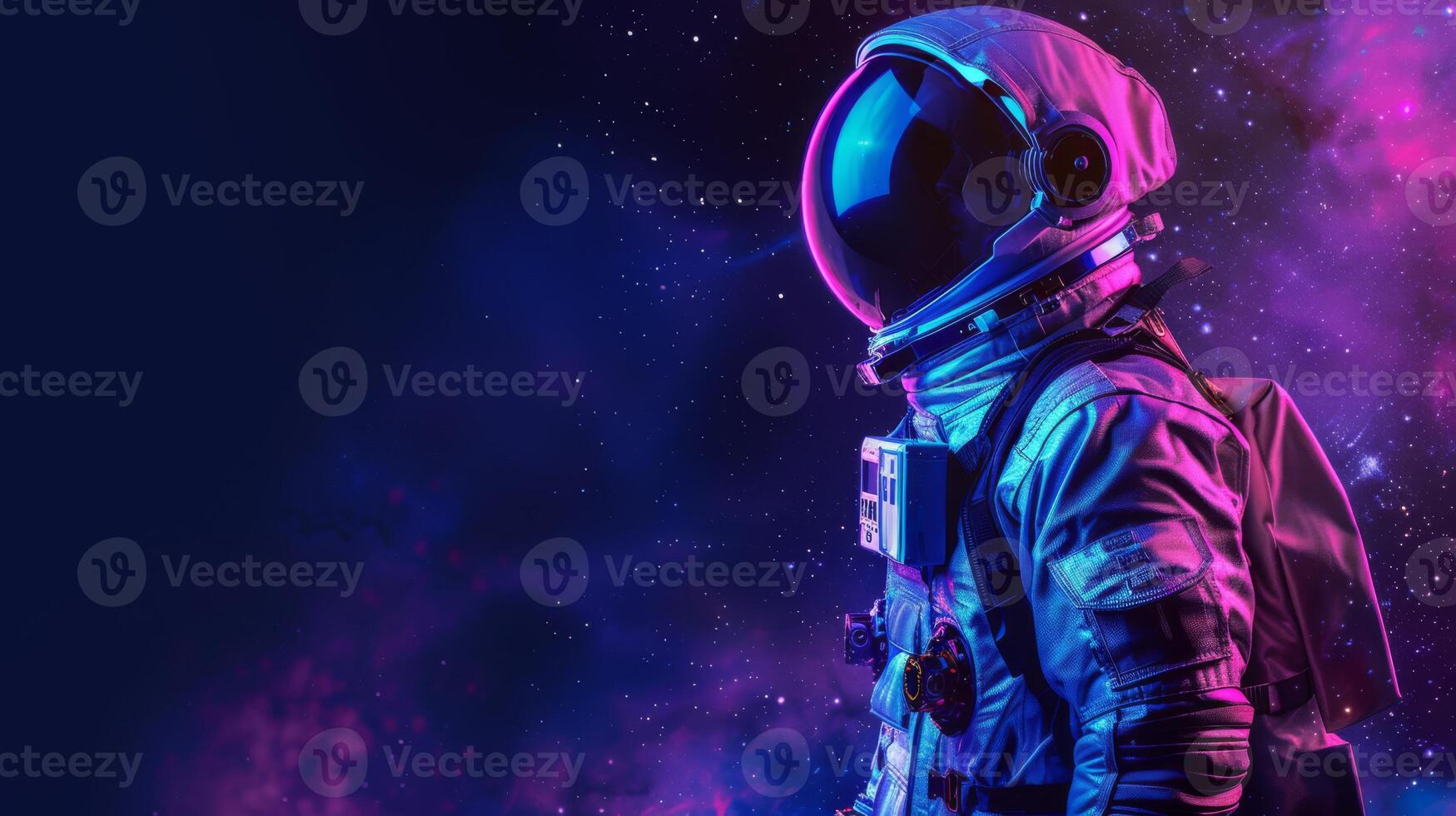 AI generated Artistic representation of an astronaut in blue and purple light art on black photo