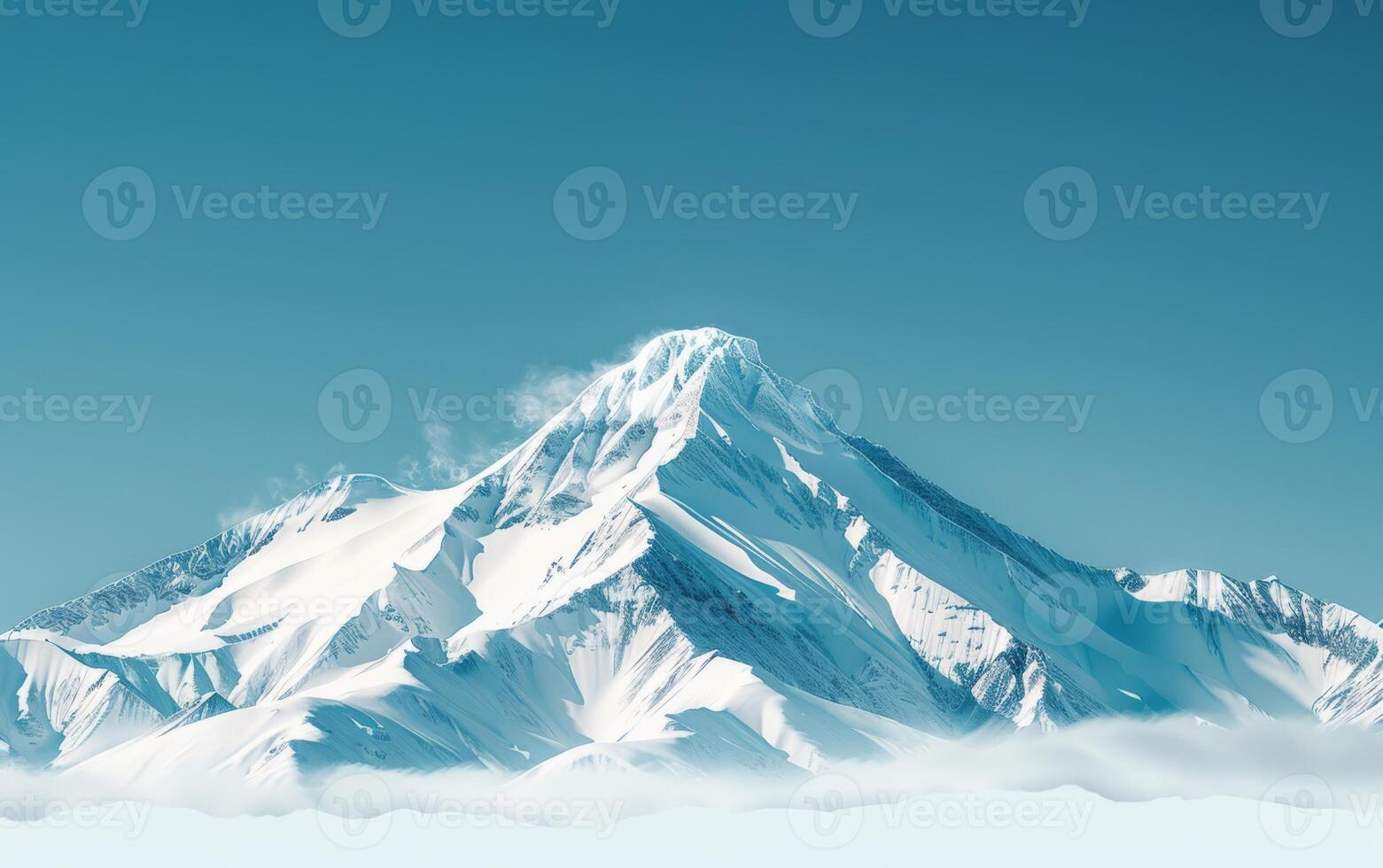 AI generated Minimalist snowy mountain peak against a stark blue sky photo