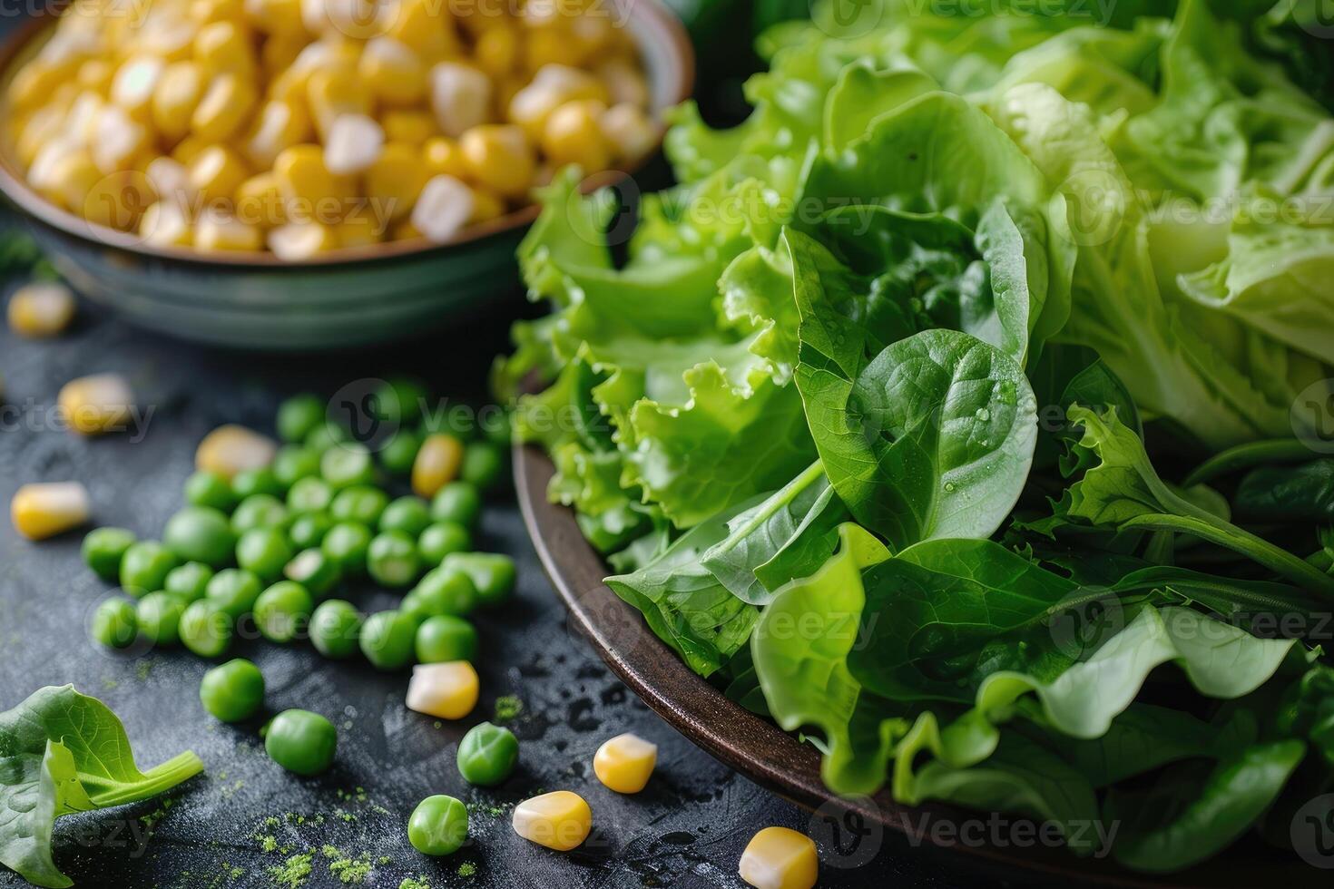 AI generated Fresh green salad on the table in the kitchen photo