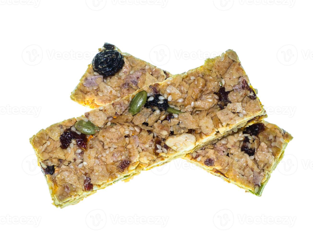 grains and fruits cereal bar. photo