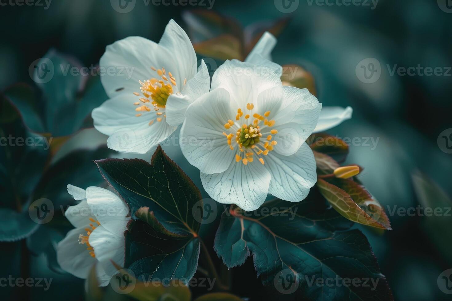 AI generated Evergreen perennial hellebore bloom in late winter to early spring. photo