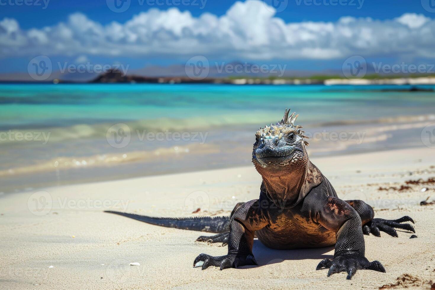 ai generado marina iguana en galápagos islas playa. foto