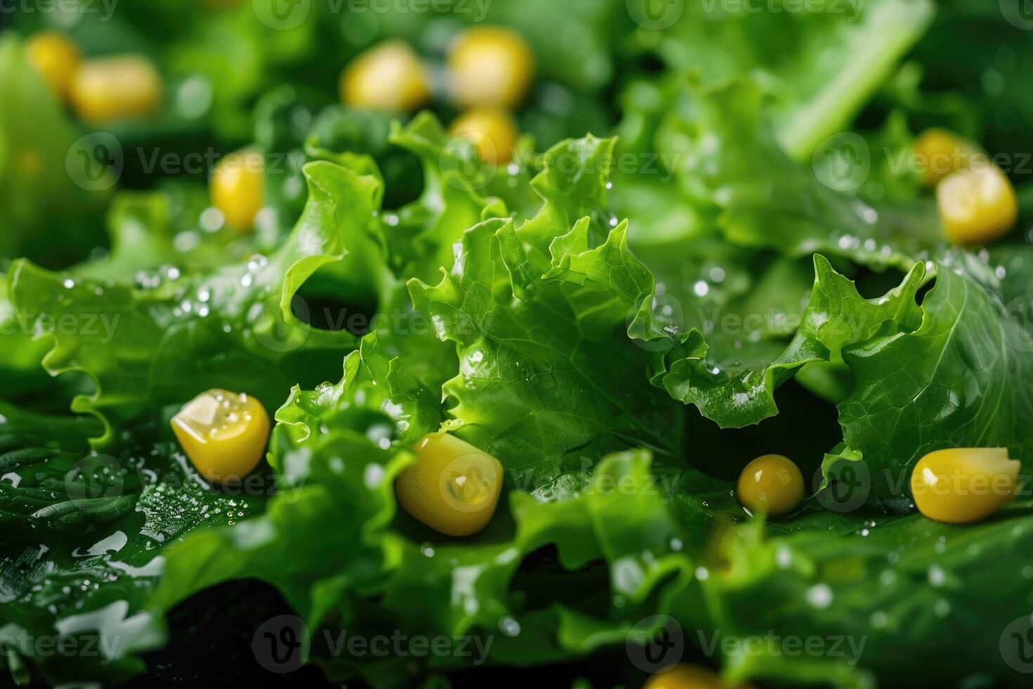 AI generated Full bowl of fresh green salad on the table in the kitchen photo