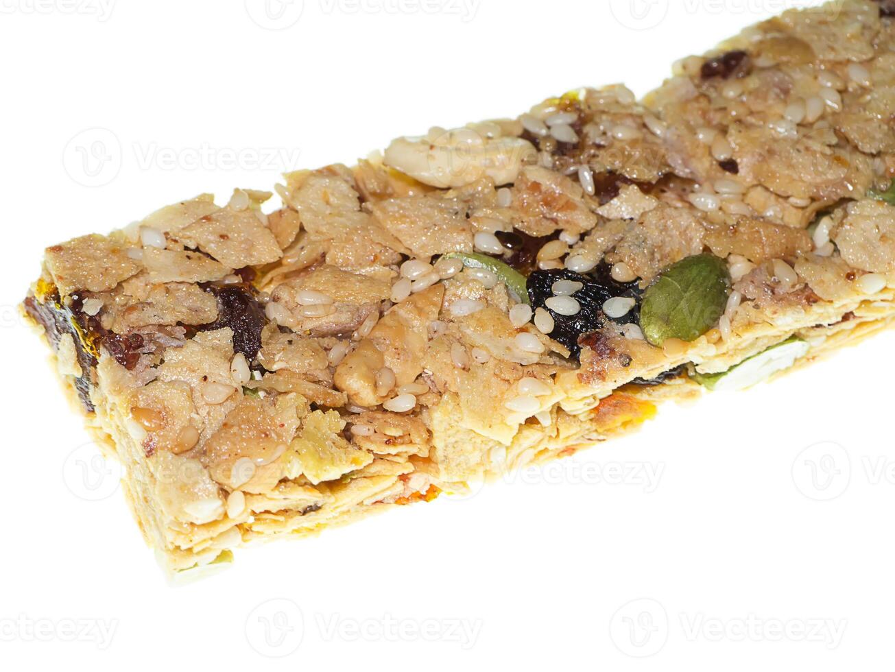 grains and fruits cereal bar. photo