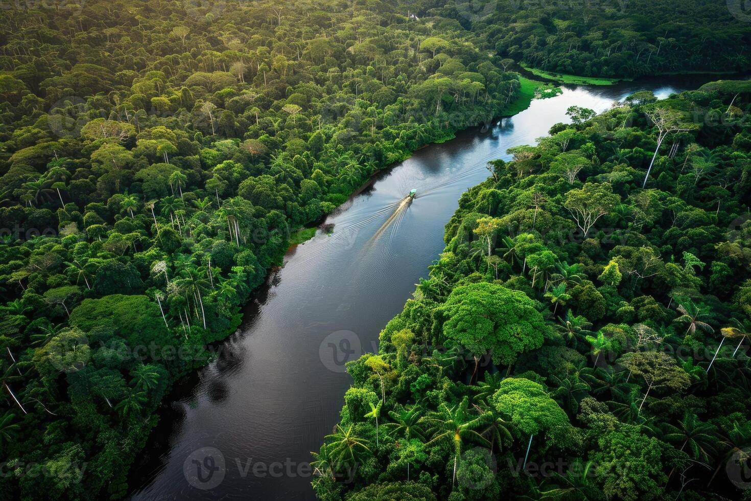 AI generated Amazonian lush rain forest jungle. Save the planet concept. photo