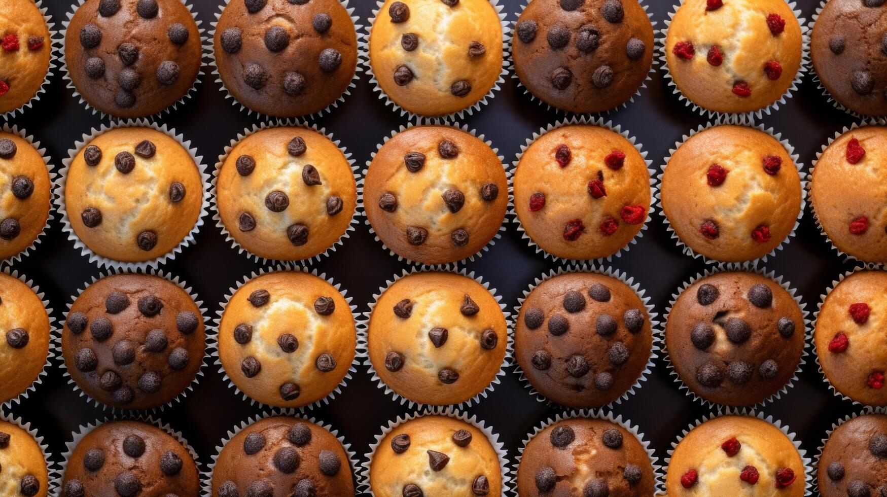 AI generated Geometric arrangement of muffins on display photo