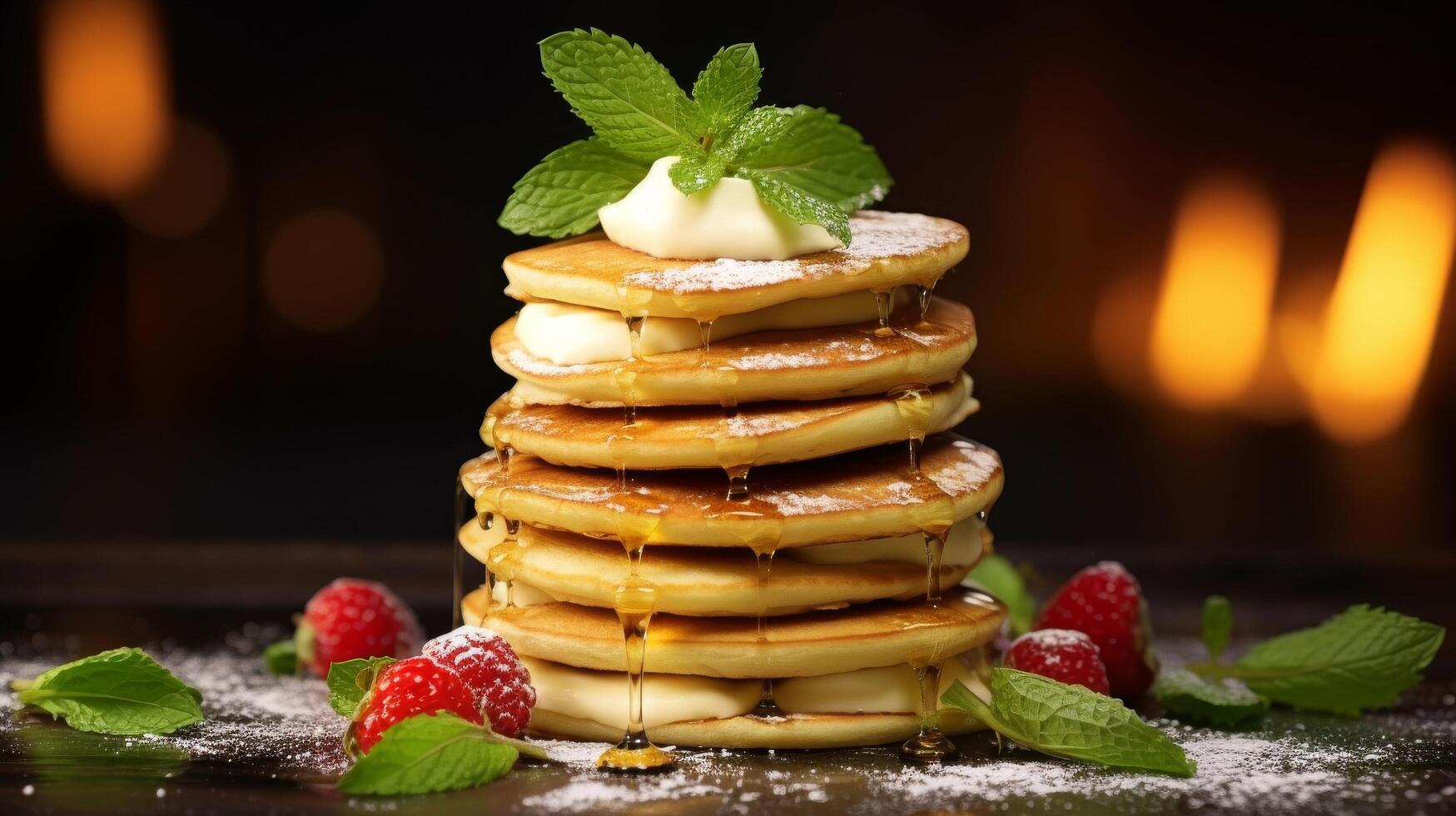 AI generated Indulge in a stack of mini pancakes photo