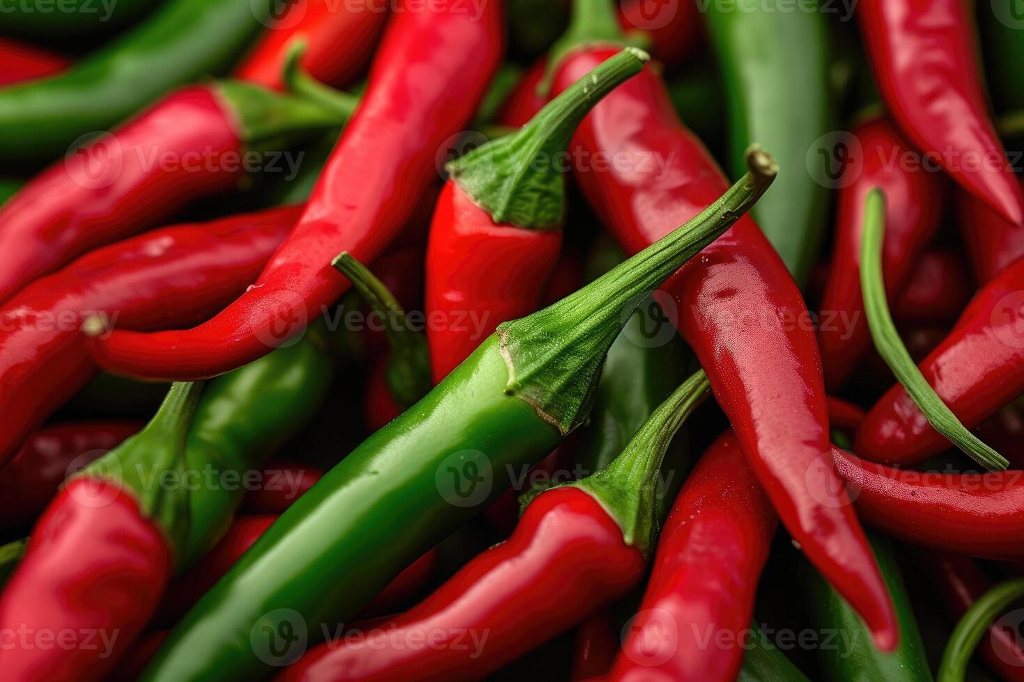 AI generated Red and green hot chilli peppers. photo