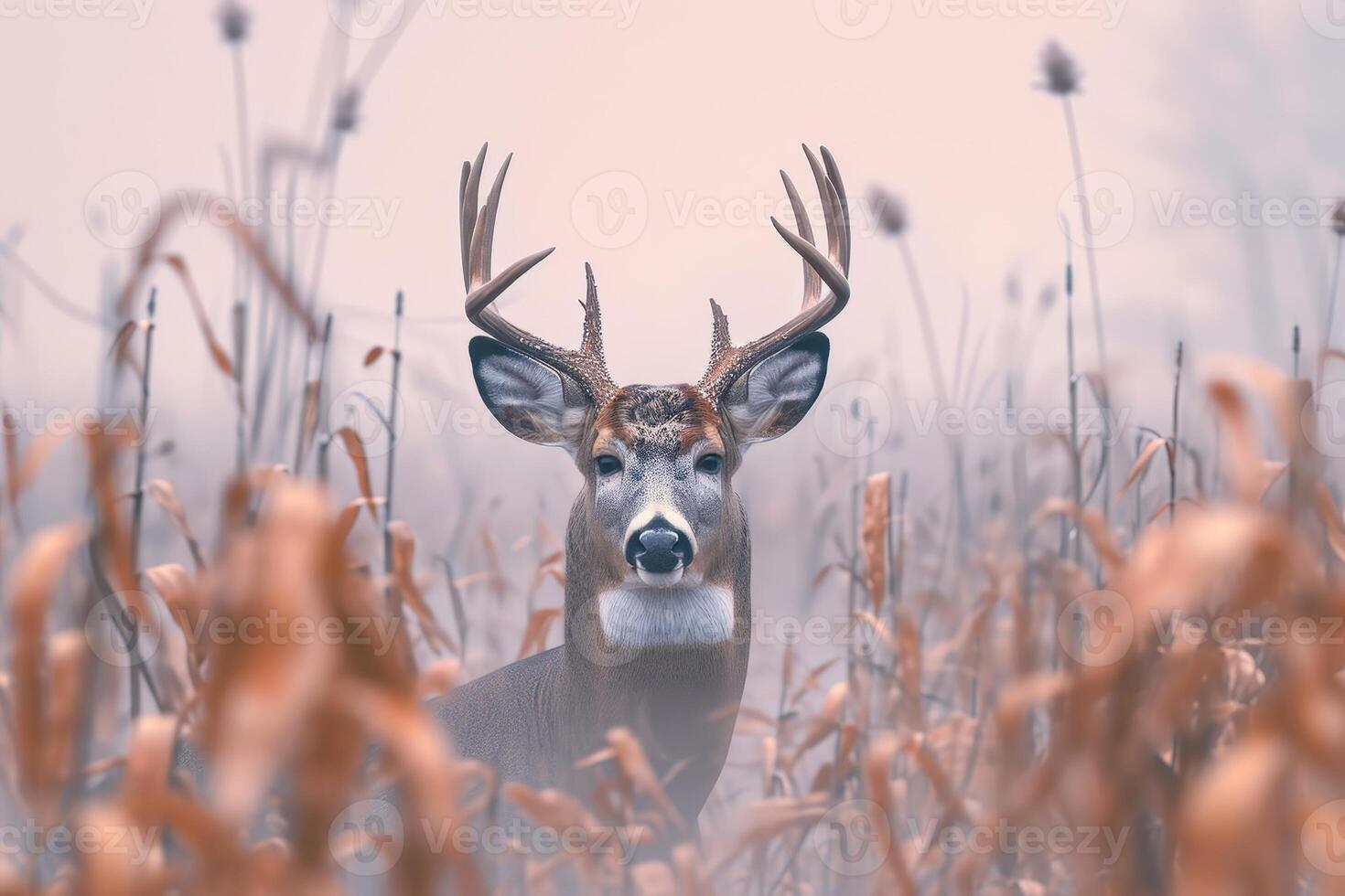 AI generated Portrait of deer standing amidst plants on field photo