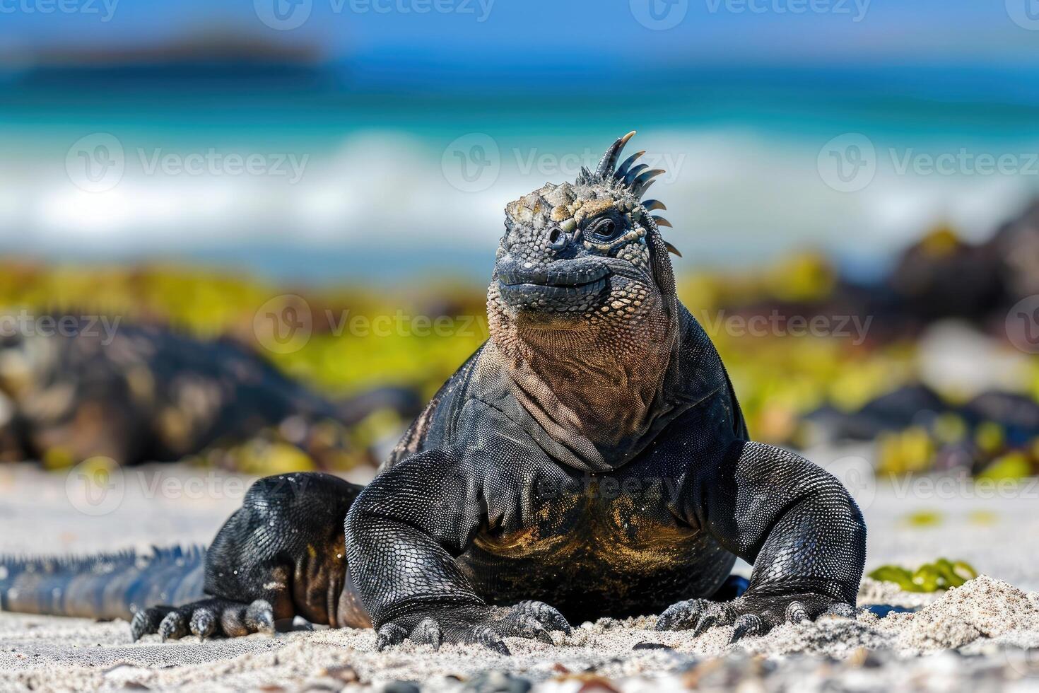 AI generated Marine iguana on Galapagos Islands beach. photo