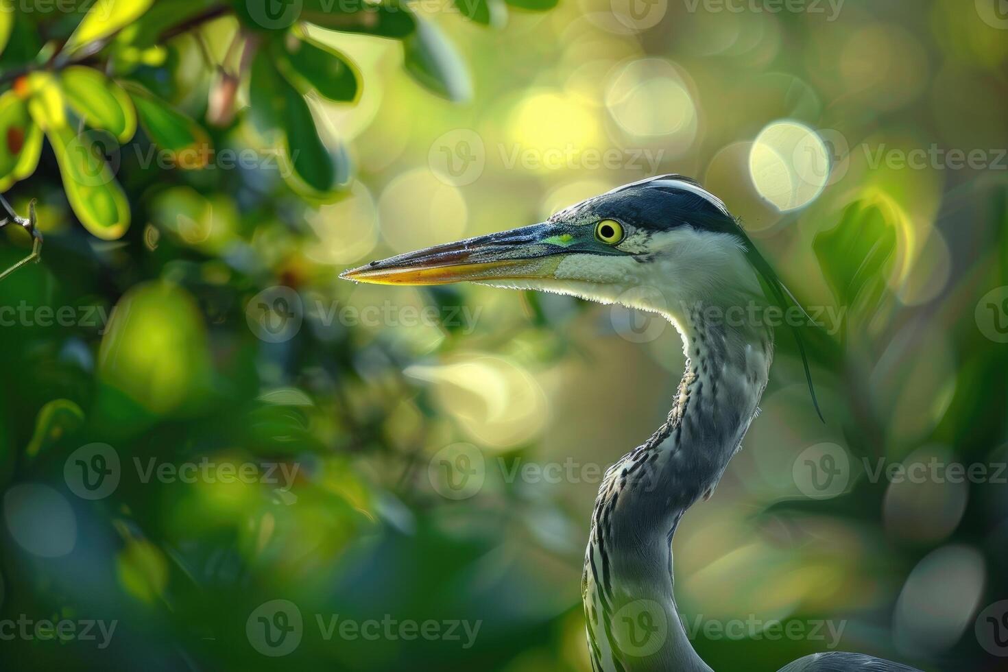 AI generated Selective focus shot of a beautiful great blue heron. photo