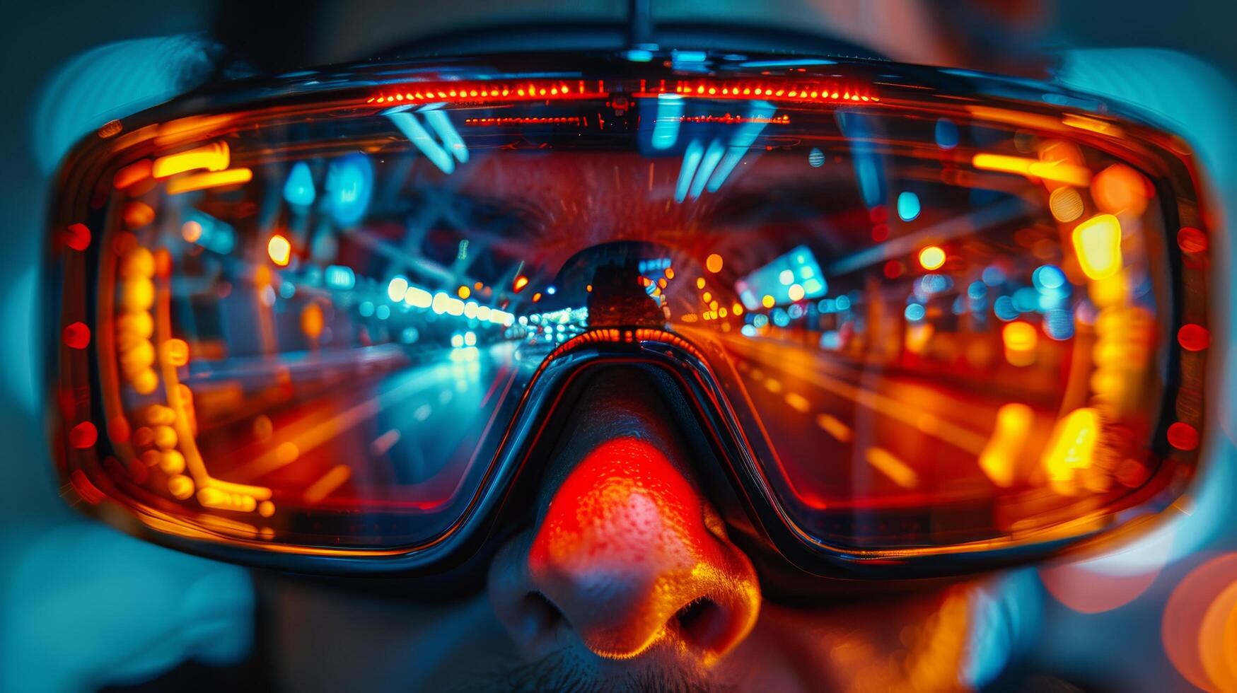 AI generated Man Wearing Goggles With Red Light on Face photo