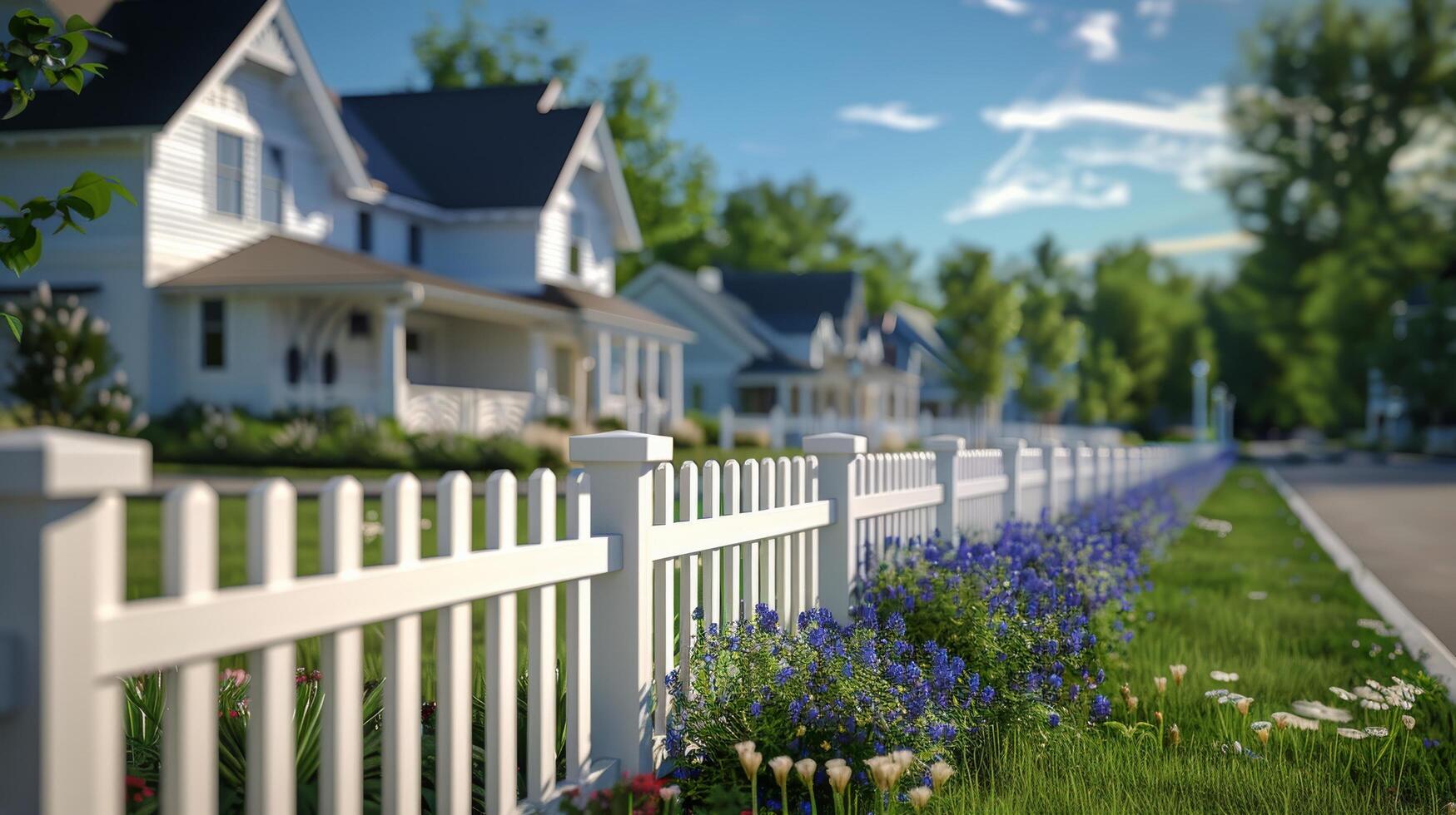 AI generated White Picket Fence Along Road photo