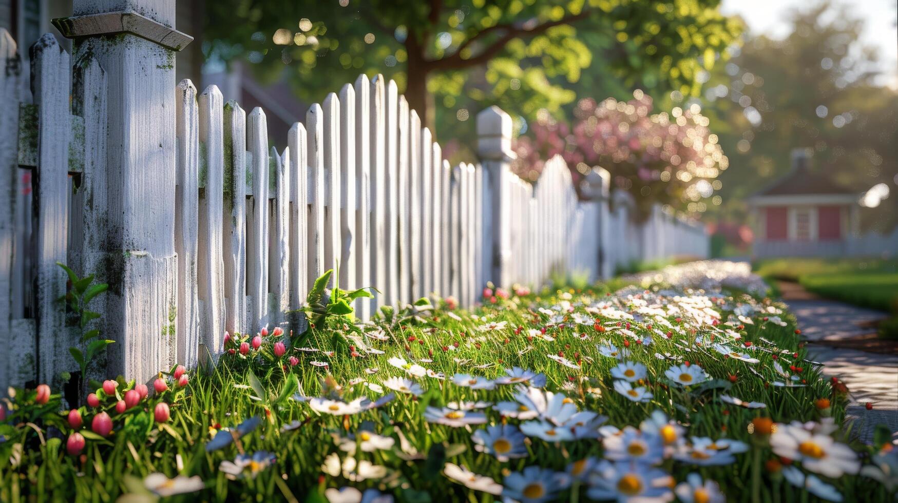 AI generated White Picket Fence in Front of a House photo
