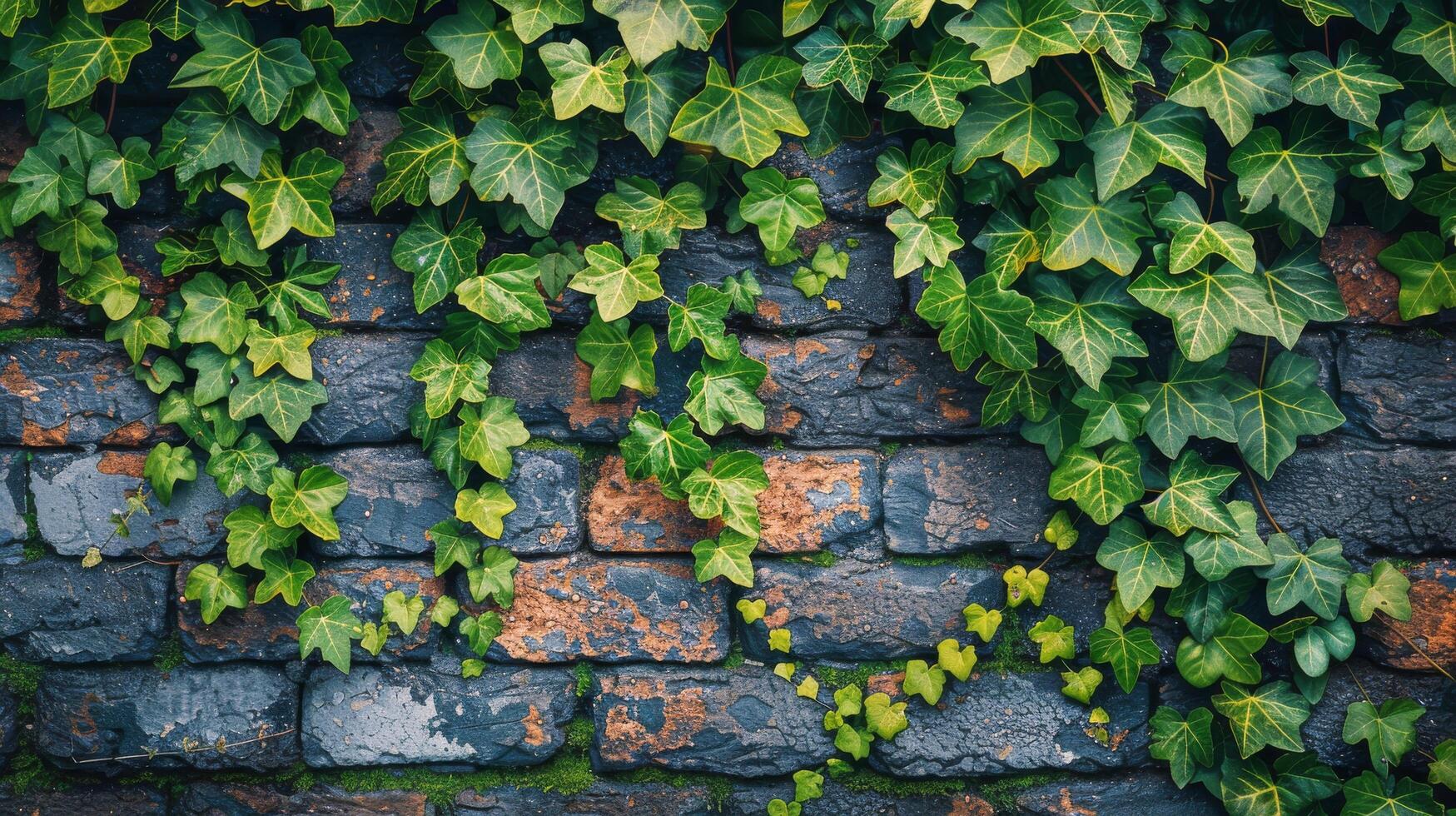 AI generated Brick Wall Covered in Green Leaves photo