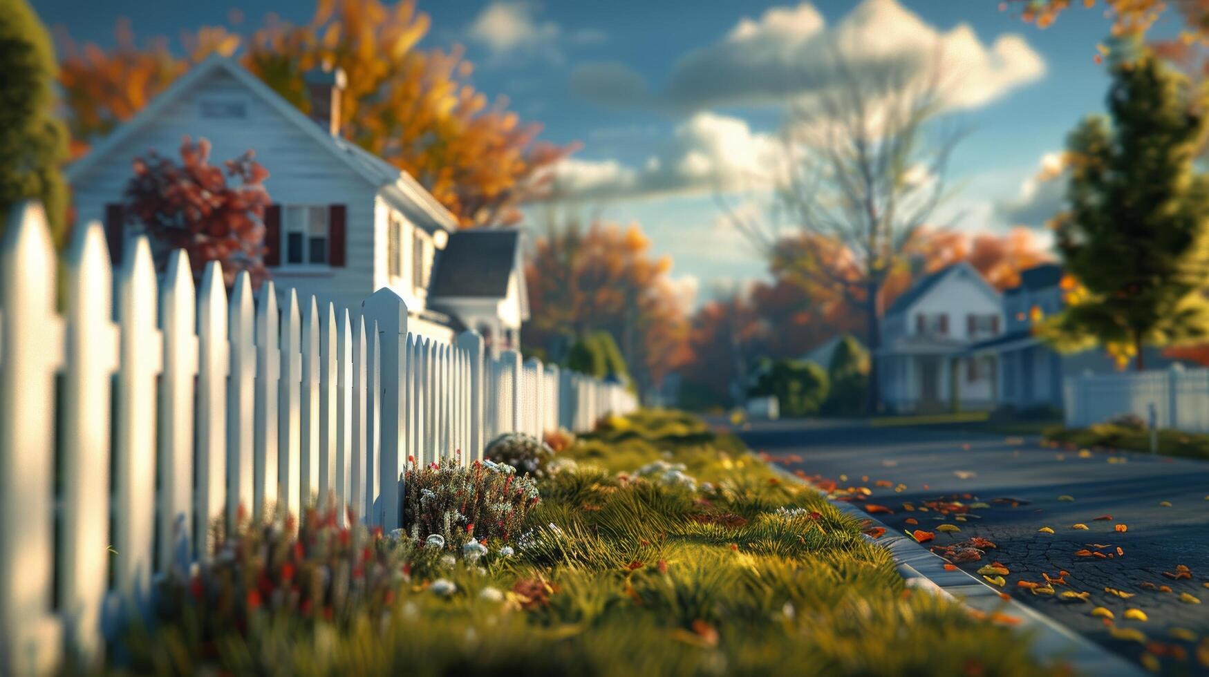 AI generated White Picket Fence Along Road photo