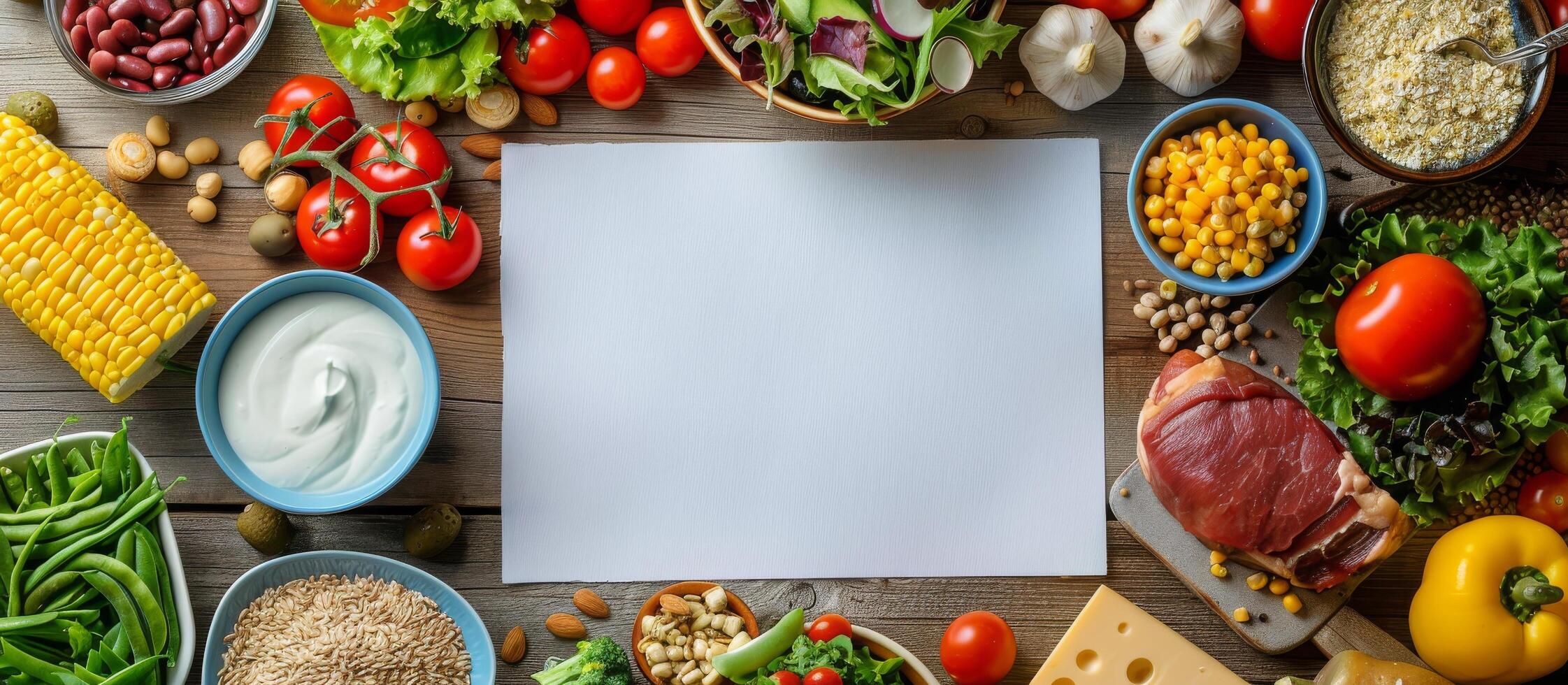 AI generated Varied Food Selection on Table photo