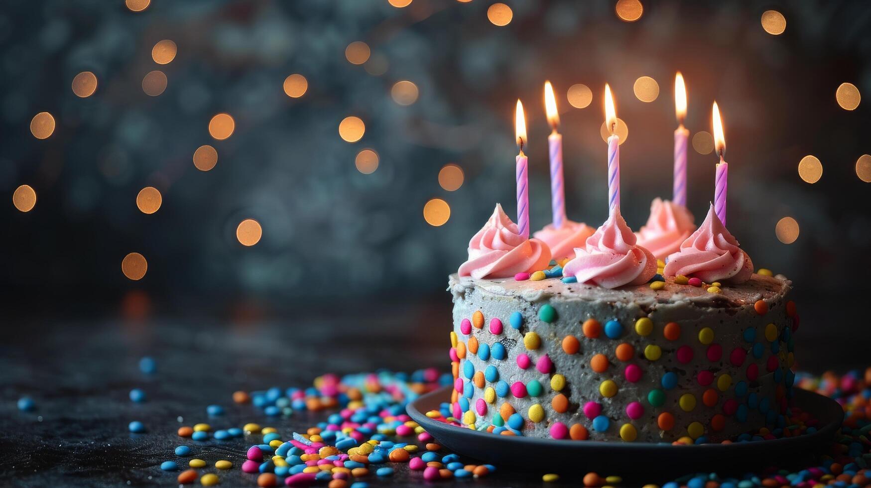 ai generado cumpleaños pastel con rosado Crema y asperja foto