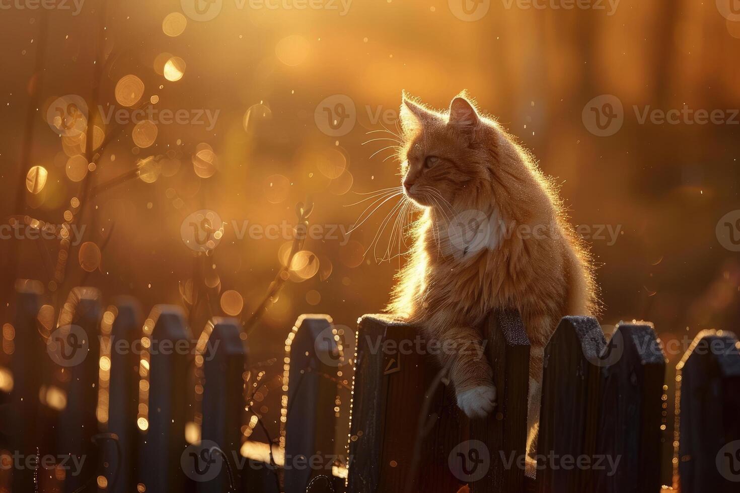 AI generated Cat sitting on a fence photo