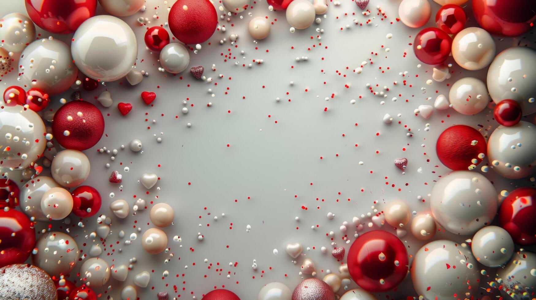 AI generated Group of Red and White Balloons With Confetti photo