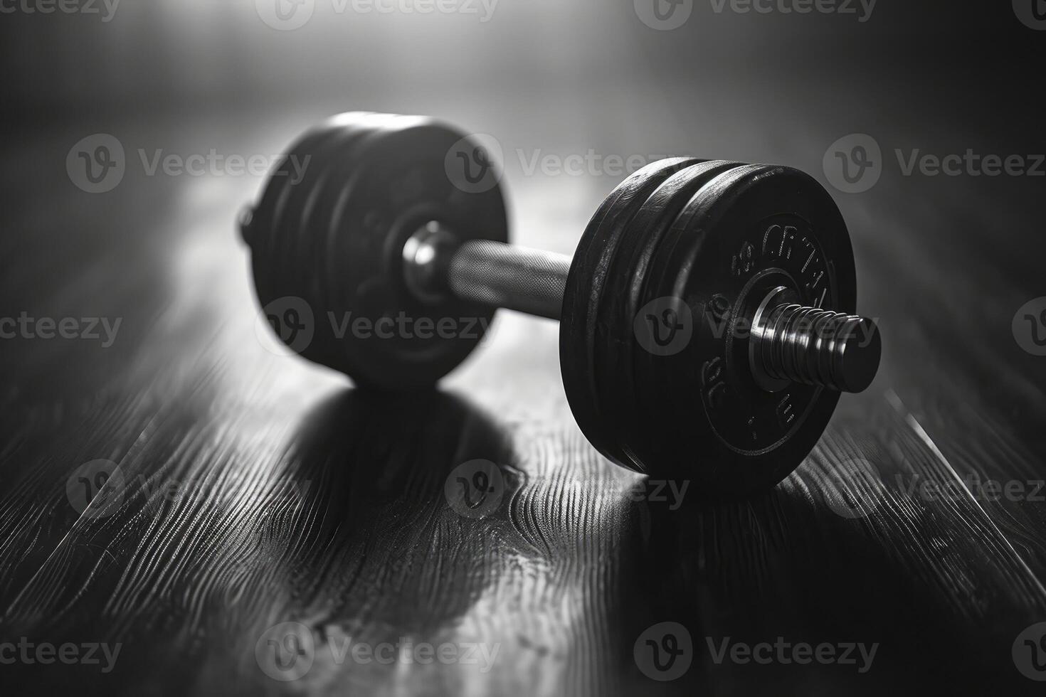 AI generated Metal dumbbells on the floor in concept fitness room. photo