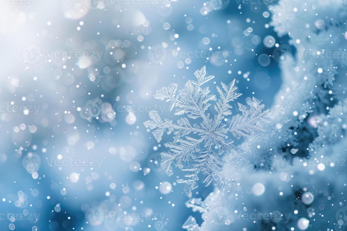 AI generated Winter background with icy snowflakes. photo