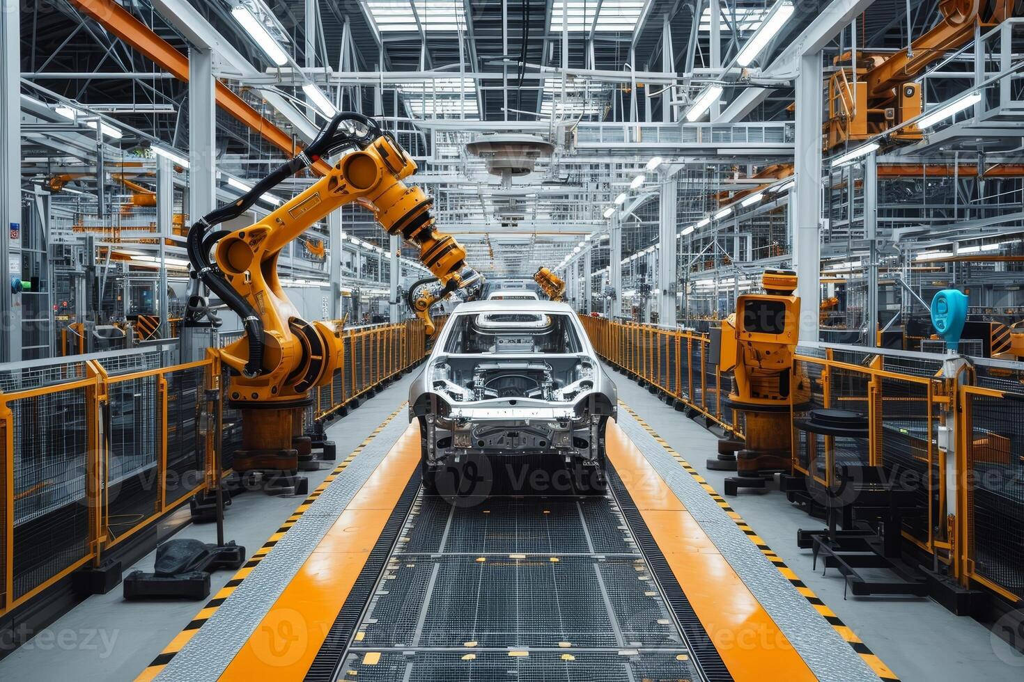 AI generated Modern car manufacturing factory, automobile assembly line, automotive industry. photo