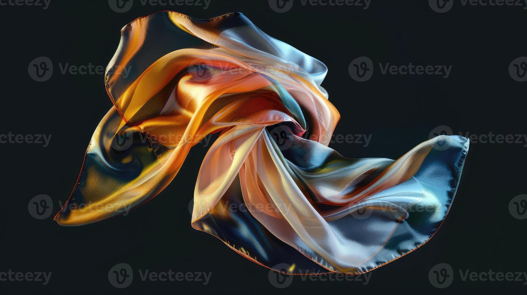 AI generated Silk scarf isolated on black background. photo
