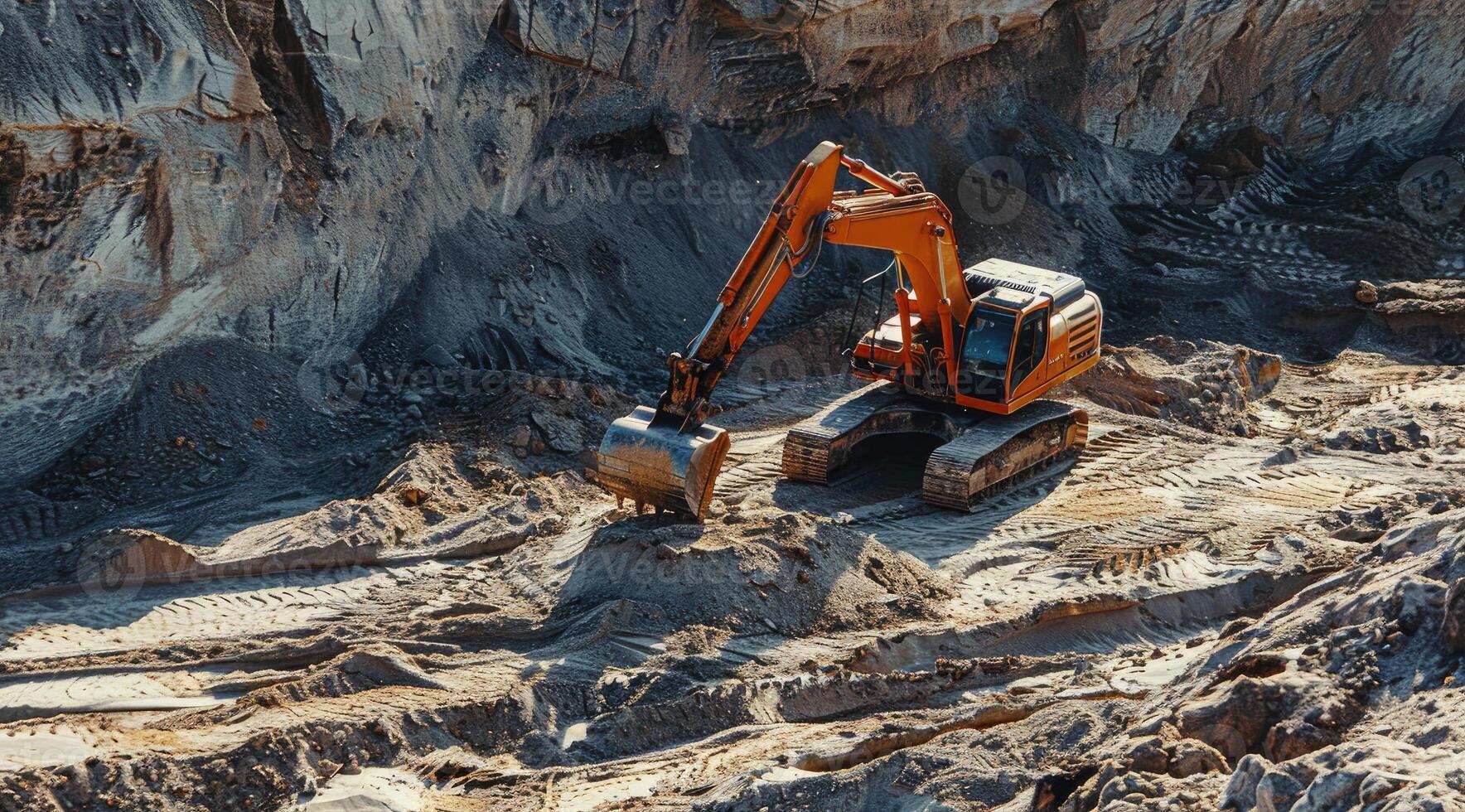 AI generated An excavator in the sand at a construction site. photo
