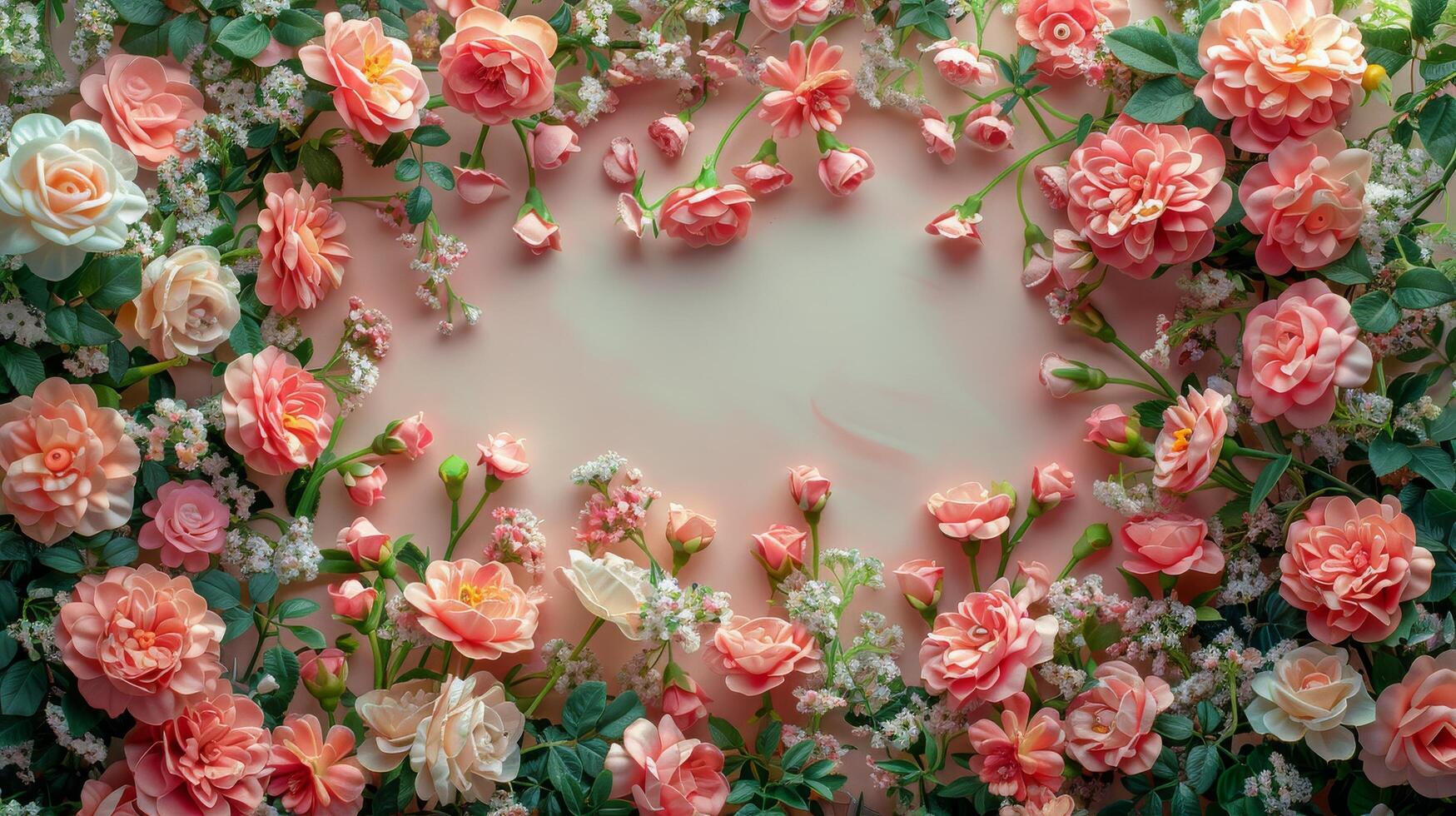 AI generated Bunch of Pink Roses on Blue Wooden Background photo
