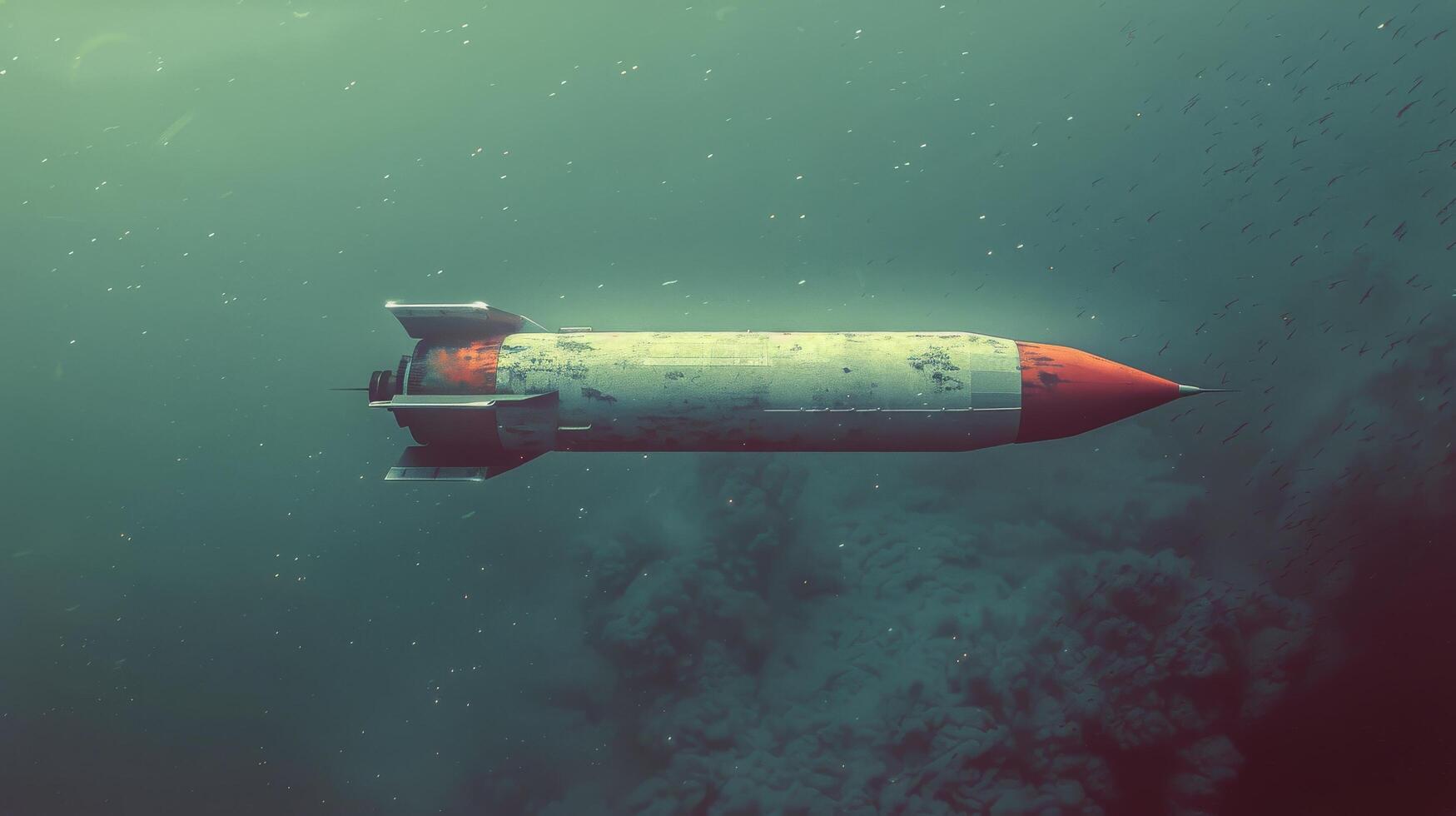 AI generated Red and White Rocket Floating in Water photo