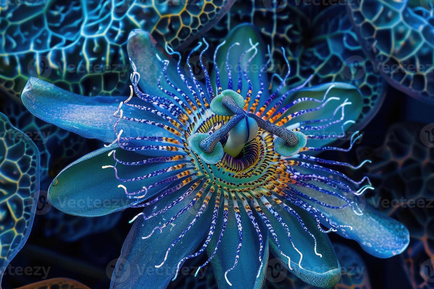 AI generated Passiflora caerulea flower closeup. photo