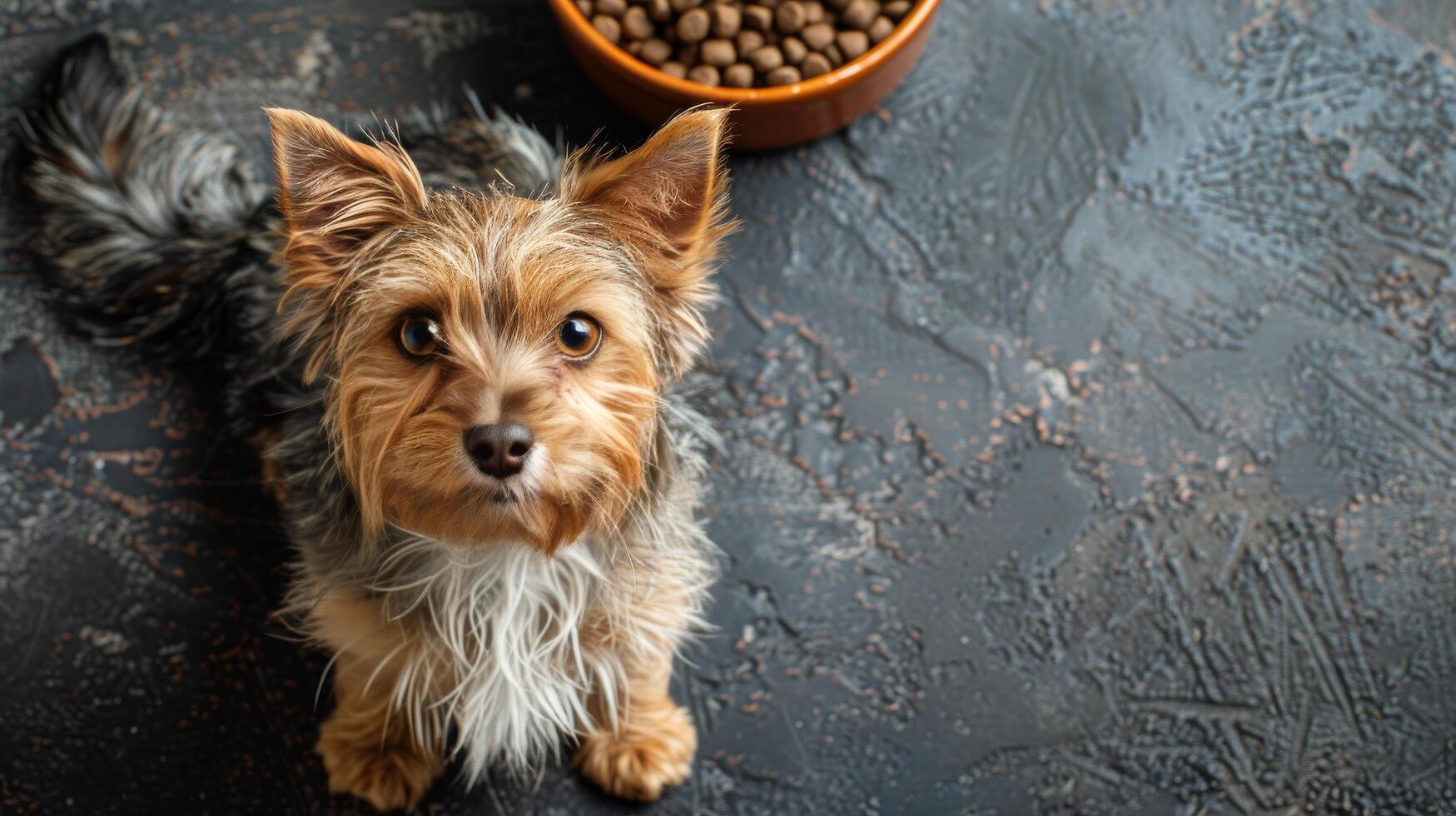 AI generated Small Dog Sitting Next to Bowl of Food photo