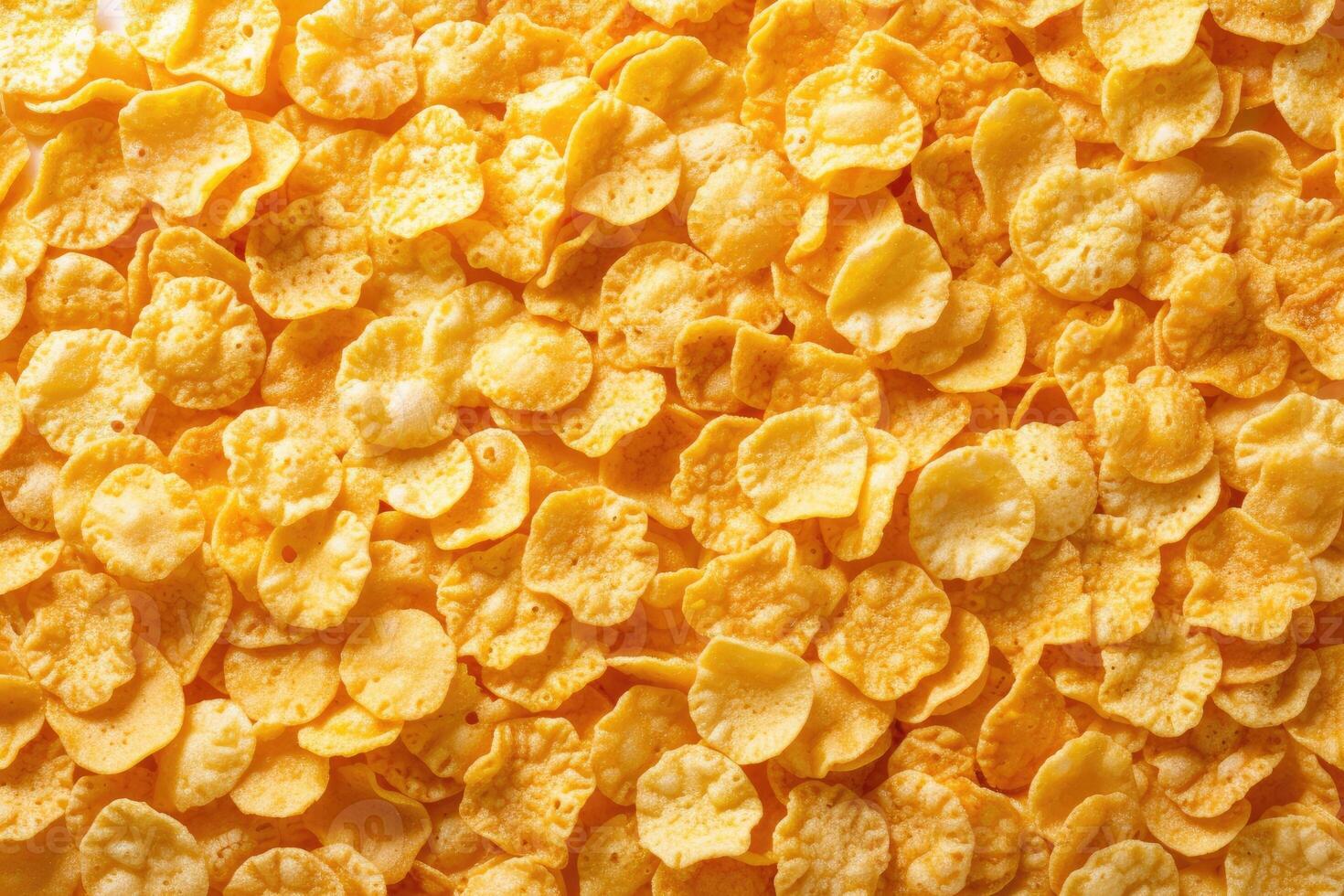 AI generated Golden cornflakes background and texture View from above cornflakes healthy breakfast photo