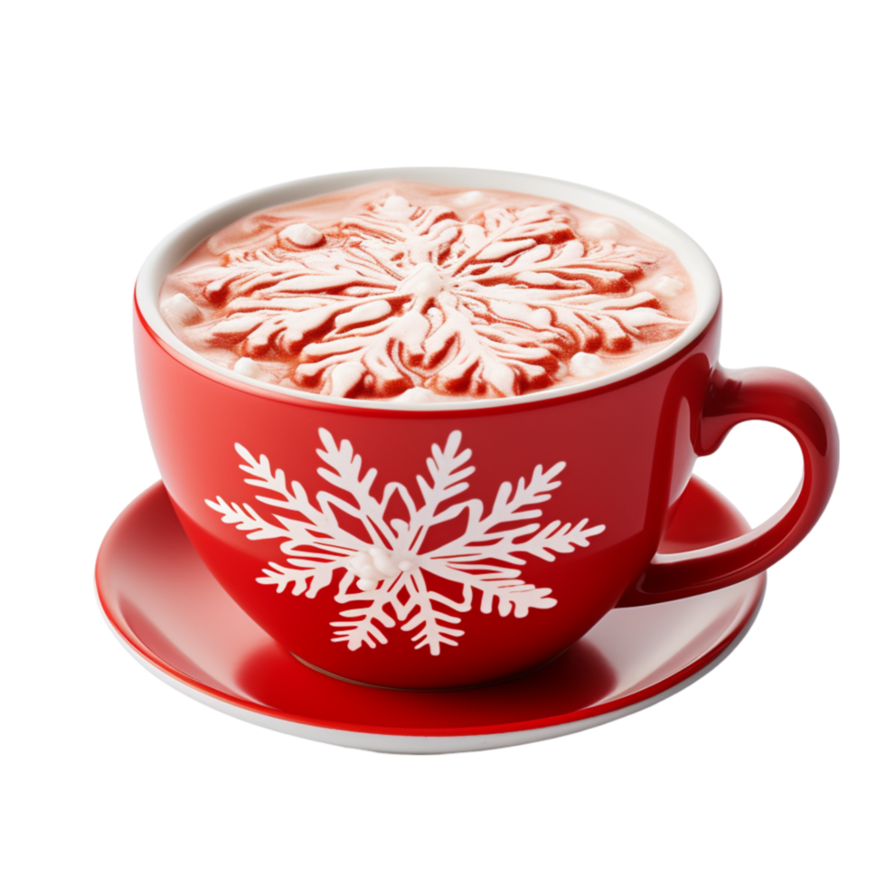 AI generated Red Snowflake Cup Of Hot Cocoa With Cream  isolated on transparent background generative AI png