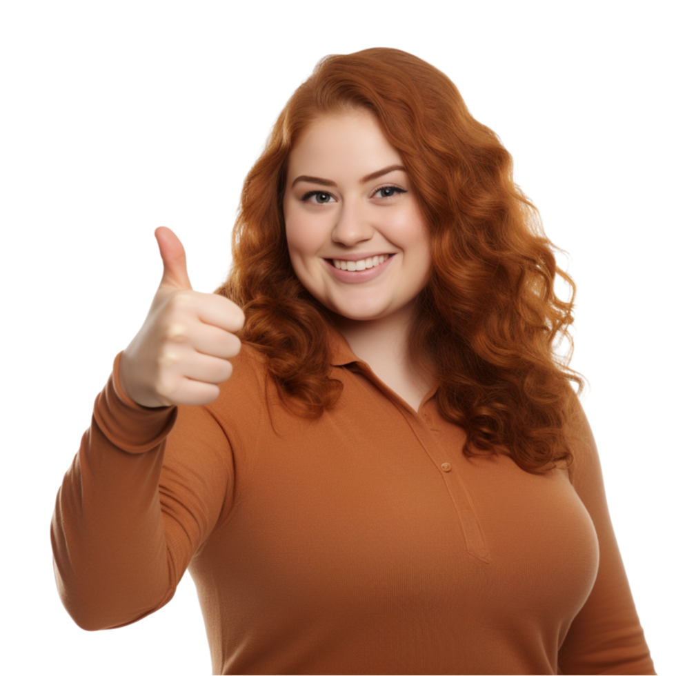 AI generated Young Happy Plump Plus Size Woman Showing Thumbs Up Gesture, Isolated on Transparent Background generative AI png