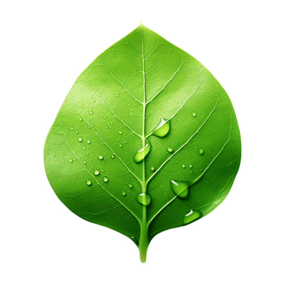 AI generated large tree leaf with water drops.   isolated on transparent  background   generative AI png