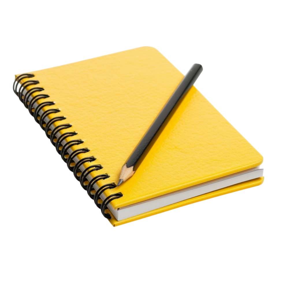 AI generated Yellow Spiral Notebook with a  Pencil isolated on transparent  background   generative AI png