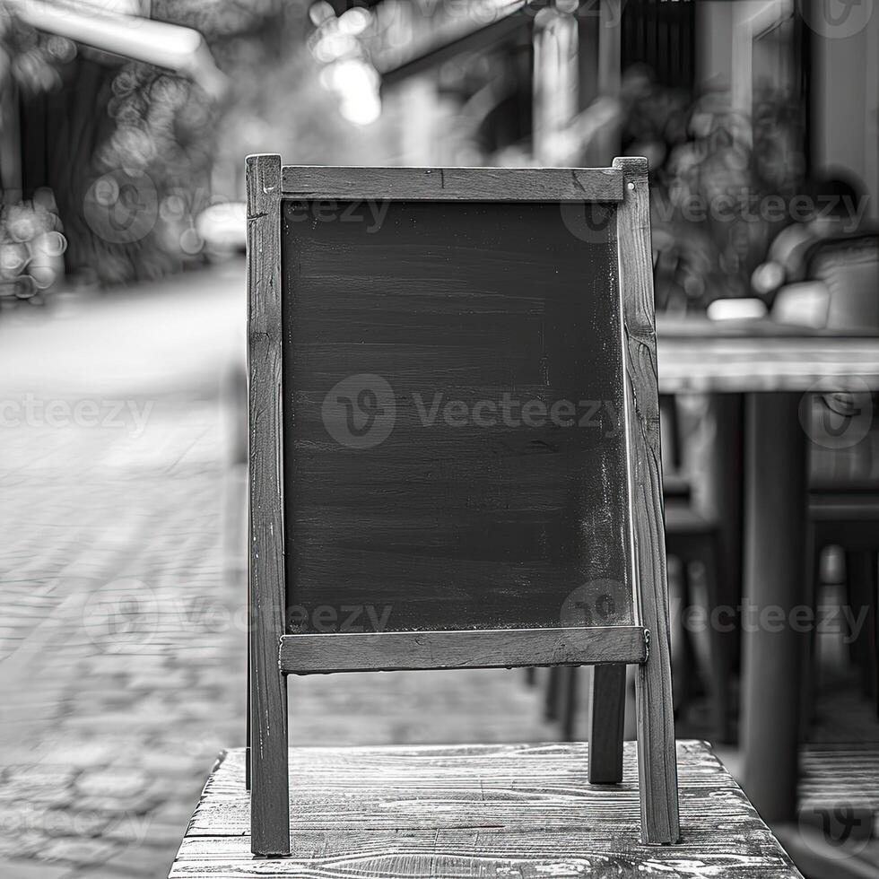AI generated Empty sandwich board for a menu and a chalk drawing. photo