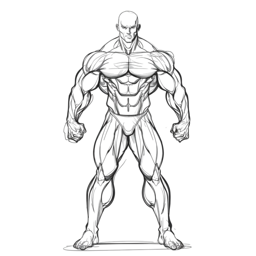 AI generated Muscle Man Drawing For Kids Outline Sketch isolated on  transparent  background Generative AI png