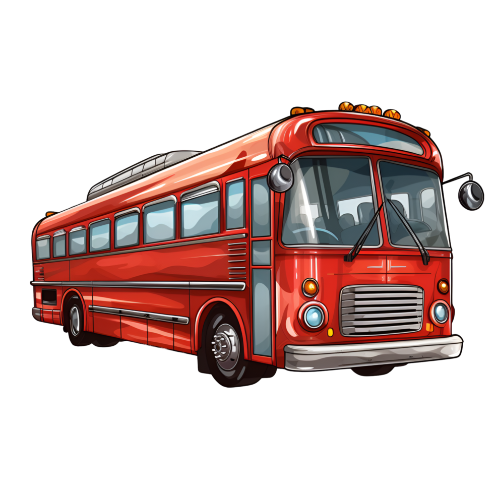 AI generated Red bus vehicle wheel transportation. generative AI png