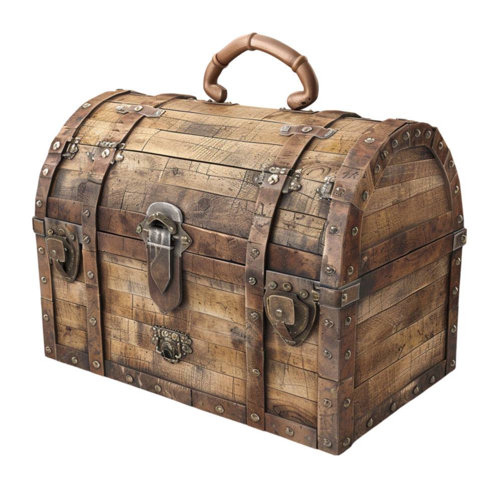 AI generated Treasure Chest Against Old Wooden  isolated on  transparent  background generative AI png
