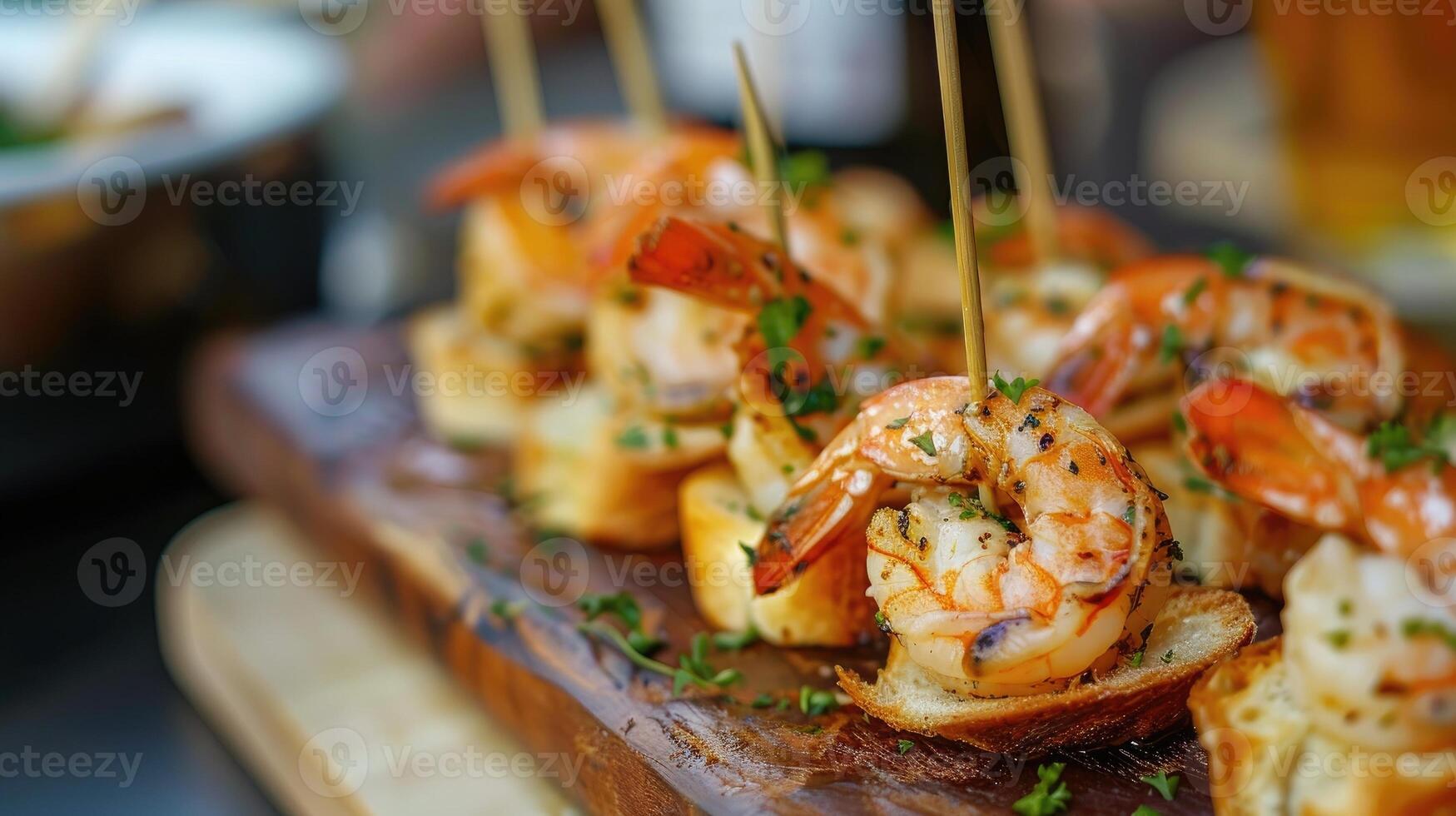 AI generated Garlic shrimp pinchos tapas from Spain. photo