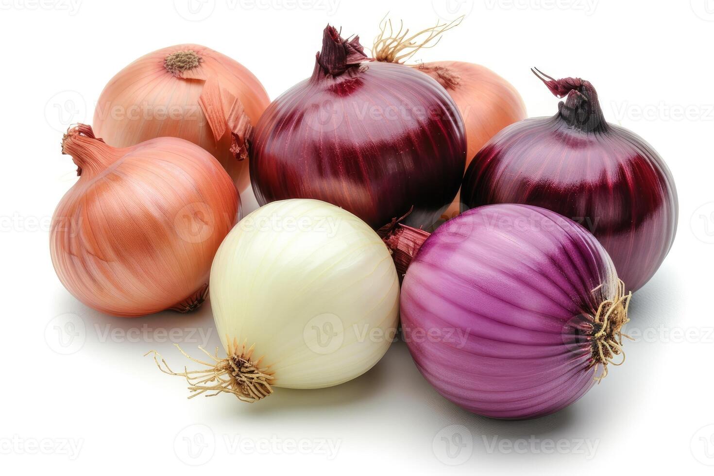 AI generated Group of colorful onions isolated on white background. photo