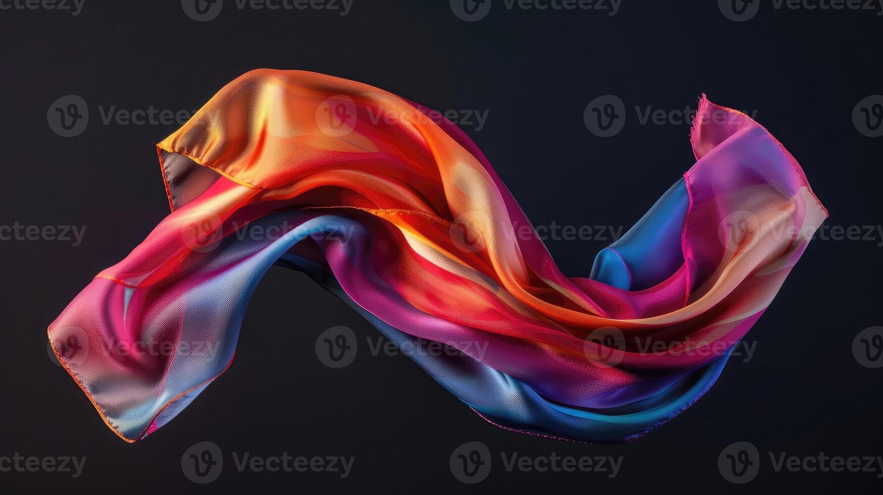 AI generated Silk scarf isolated on black background. photo