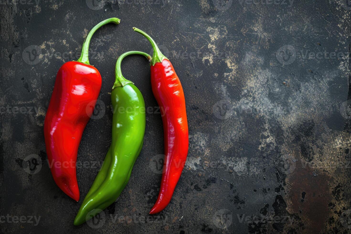 AI generated Red and green hot chilli peppers. photo