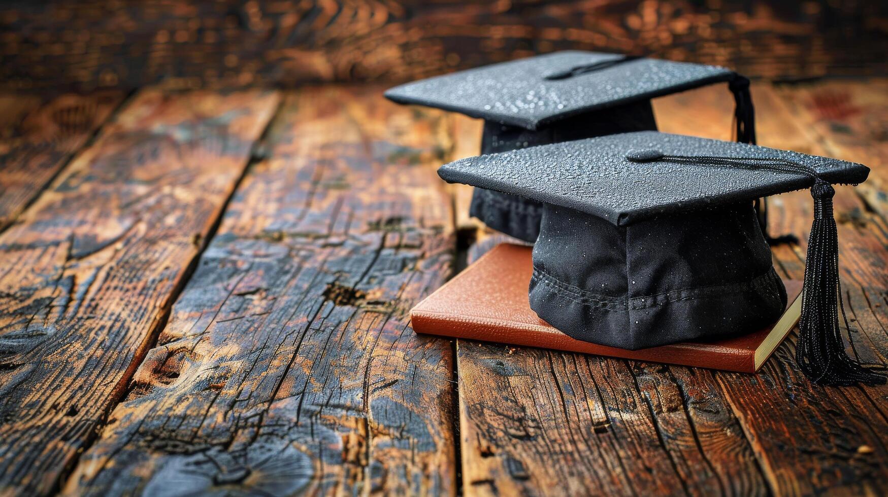 ai generado graduación gorra descansando en libro foto